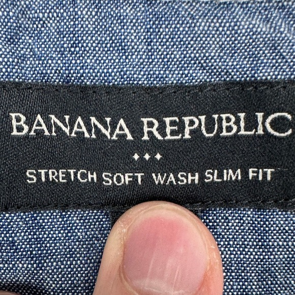 Banana Republic Adult Men Button Up Shirt Large White Check Stretch Slim Fit NEW - Picture 4 of 9